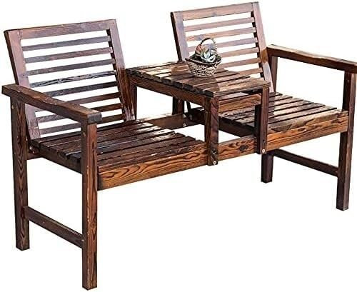 MOKLYF Banc de Jardin extérieur, Banc de Patio en Bois avec Table Basse et chaises de Loisirs, adapté aux Cours et terrasses(