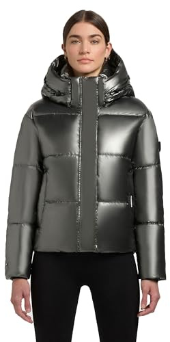 khujo Damen Winterjacke mit Kapuze warme Steppjacke kurz in glänzender Optik mit abnehmbarer Kapuze Devina Shiny-YM Medium Grey Gr. XS