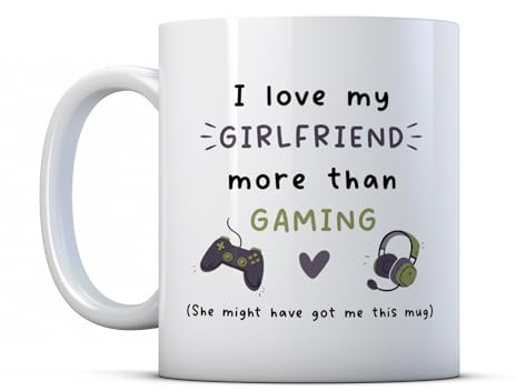 Make It Love It Sell It - I Love My Girlfriend More Than Gaming - Valentines Gamer Mug Gift, Ceramic, 11fl oz