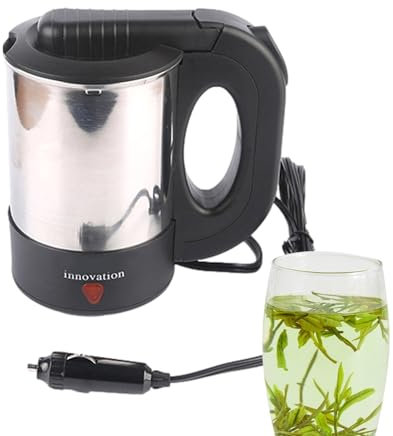 Stainless Steel Kettle - Car Travel Kettle, Truck Heated Mug | Electric Water Heater 500ml Stainless Steel, Portable Car Coffee Pot Heated Water, Warm Bottle 12v 24v for Travel, Camping, Road Trips
