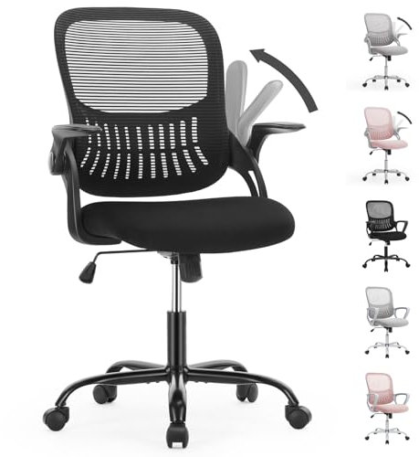 Sweetcrispy Bürostuhl mit Verstellbaren Armlehnen, Ergonomischer Schreibtischstuhl mit Lendenwirbelstütze, Höhenverstellbar, 360° Drehstuhl Gepolstertem Sitzkissen für das Büro Arbeitszimmer, Schwarz