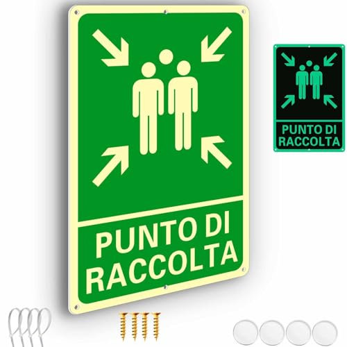 Ashoaza 1 Luminoso Cartello Punto di Raccolta Alluminio Resistente per Esterno e Interno | Cartello di emergenza e sicurezza | Cm 20x30 Punto di Raccolta Segnaletica (Punto di Assemblaggio)
