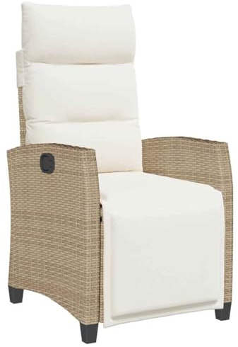 vidaXL Gartensessel mit Beistelltisch Verstellbar Beige Poly Rattan
