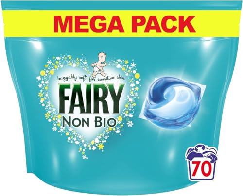 Fairy Non-Bio Platinum 70 PODS, Washing Liquid Laundry Detergent Tablets/Capsules For Sensitive Skin Easy to Use Pods Cleaning Booster Capsules