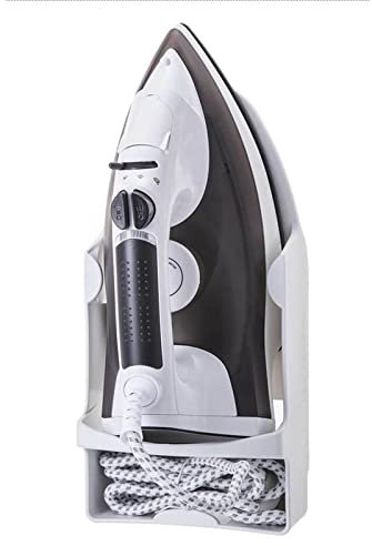 Cocoarm Wall Mounted Iron Holder Heat Proof Wall Mounted Iron Hanger Baffle Design Wall Mounted Electric Iron Organizer with Hooks, Independent Wire Storage Slot 12.1 X 5.8 X 4.2in