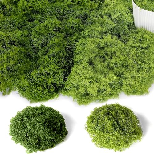 100g Kunstmoos zum Dekorieren, zum Basteln Künstliches Moos Deko Kunst Moos Fake Dekomoos Bastelmoos für Wand Krippe Aquarium Krippe Modellbau Dunkelgrün 50G Hellgrün 50G