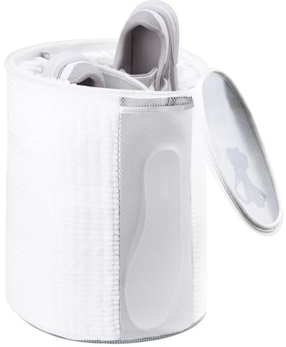 Teletrogy Sacchetto Scarpe Lavatrice, Pulizia Avvolgente a 360°, Riutilizzabile, Adatta a Scarpe Grandi e Più Paia, Lacci e Solette Lavabili, Cerniera Nascosta, Capacità Extra Large, Bianca