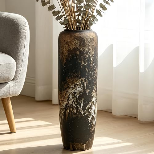 DOCFLVAS Rustic Ceramic Floor Vase, 24 Inch, Clay Farmhouse Large Decor