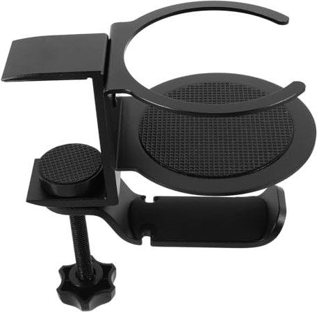 TOPBATHY Rotating Cup Holder for Desk Headphone Hook Clamp Aluminum Table Cup Holder Gaming Pc Accessories