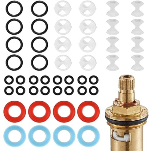 48Pcs tap washers kit - tap washers for mixer taps - multi size silicone O rings and leak proof gaskets - for kitchen and bathroom faucet repairs (1/2 turn fit)