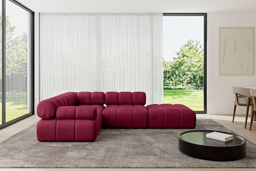ALTDECOR Modulares Sofa Ecksofa in L-Form Corner modular Sofa Eckcouch Couch Wohnlandschaft Cauchsofa Polstersofa Felto-L1-285x190x70 cm Bordeauxrot