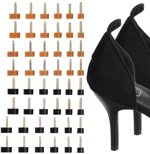 24 Pairs High Heel Tips Replacement for Shoe Heel Repair,U-Shape 2.4 & 3mm Metal Core Heels Cap Cover,Durable Non-Slip Quiet Stiletto Heels Caps Shoe Repair Tip (Black&Nude)