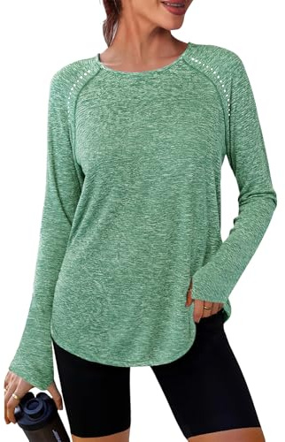 Crewhpo Sportshirt Damen Langarmshirt Rundhals Funktionsshirt Atmungsaktiv UPF 50+
