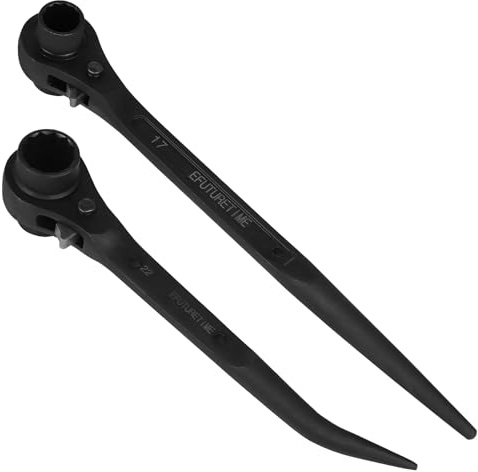 efuturetime 2x Clé d'Échafaudage à Cliquet Réversible, 17/19mm Poignée droite + 19/22mm Poignée Courbe, Clé à cliquet pour Échafaudage en CR-V, Noir