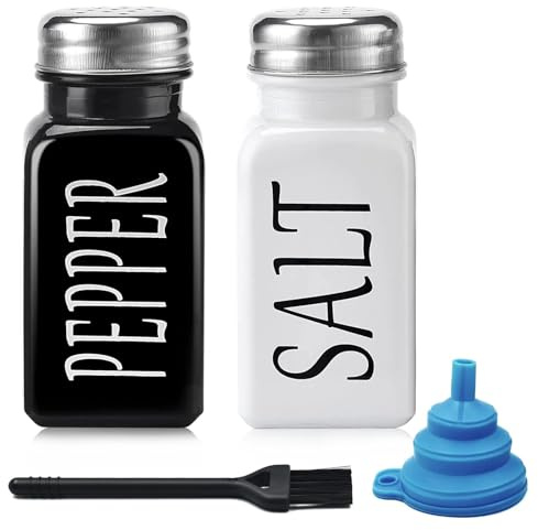 Salt and Pepper Shakers Set, 2PCS Glass Salt and Pepper Shakers | Salt and Pepper Set with Funnel and Small Brush for Kitchen BBQ Camping Restaurant Dining Table