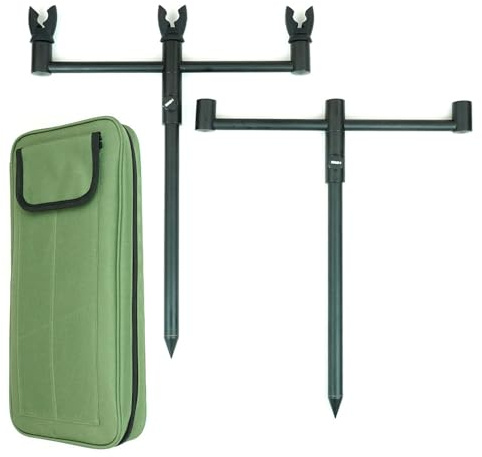 Hirisi Tackle FBA-KT-1671 - Soporte de aluminio para 3 cañas de pescar con bolsa de transporte y soportes para cañas de pescar