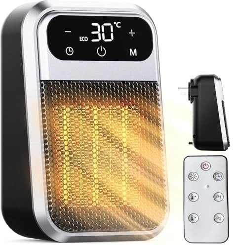ZUSKYZU Prese termoventilatore con telecomando, mini termoventilatore in ceramica, risparmio energetico, riscaldamento silenzioso da 800 W, con timer da 12 ore, protezione da surriscaldamento per