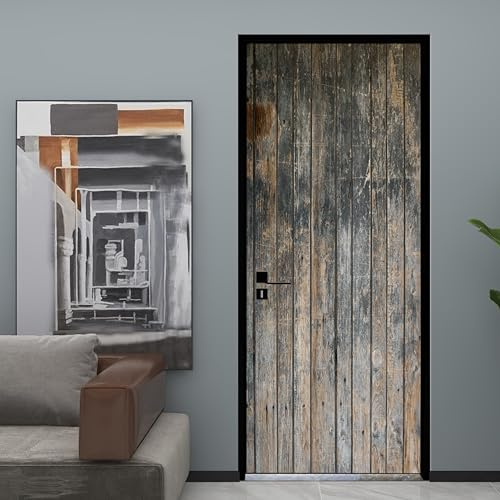 AstraDesign Tür Tapete „Verwitterte Holztür“ 88x200cm – selbstklebende PVC-Folie, Premium Qualität – realistische Optik, rustikale Holzstruktur – Wohnzimmer, Flur, Loft-Stil – rückstandslos entfernbar