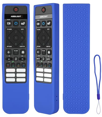 Silicone Remote Control Case Compatible with Philips SRC-3215-01 SRC-3215-06 SRC-3216-12 SRC-3216-06S TV Remote Control Protective Cover Shockproof with a Lanyard (Blue)