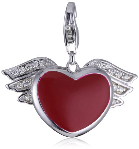 ESPRIT Damen-Charm 925 Sterling Silber rhodiniert Kristall Zirkonia Hearty Angel weiß ESCH90881A000