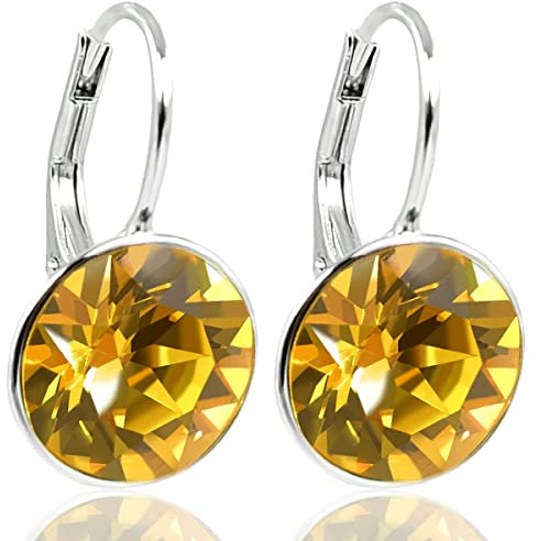 NOBEL Damen-Ohrringe 925 Silber Kristalle aus Österreich kurze Ohrhänger Topaz