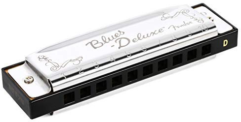 Fender Blues Deluxe Mundharmonika, Tonart D-Dur, 10 Löcher, Blues Harp aus Nickel-Chrom, inklusive Etui, für Anfänger und Profis, Blues Mundharmonika, Chrom Mundharmonika, Musikinstrument