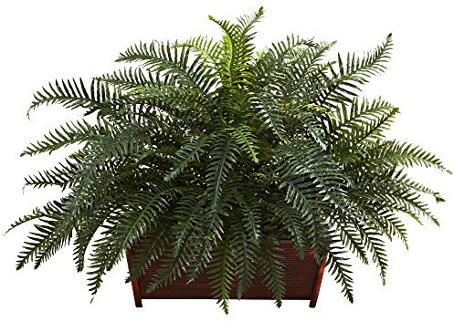 Nearly Natural River Fern with Wood Planter