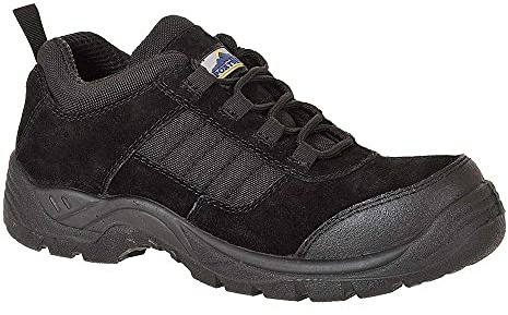 Portwest FC66 Composite Cow Suede Leather Low Shoe Non Metallic Lightweight | Black, 10.5, S1 EN ISO 20345, Regular Fit, 3D Breathable Mesh Lining, 100% Metal Free, Back Pull-Tab, Padded Collar