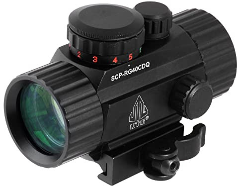 UTG Leuchtpunktvisier 4 Zoll Compact Ita Rot/Gün Circle Dot Sight mit Integrierter Schnellverschluss Picatinny Montage, Schwarz, SCP-RG40CDQ
