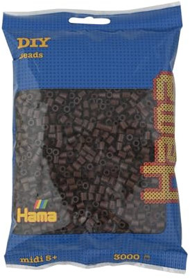 Hama Perlen 201-12 Bügelperlen Beutel mit ca. 3.000 bunten Midi Bastelperlen mit Durchmesser 5 mm in Braun, kreativer Bastelspaß für Kinder ab 5 Jahren