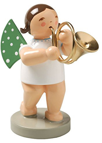 Wendt & Kuhn Brunette handbemalte Grunhainichen Engel Waldhorn Figur