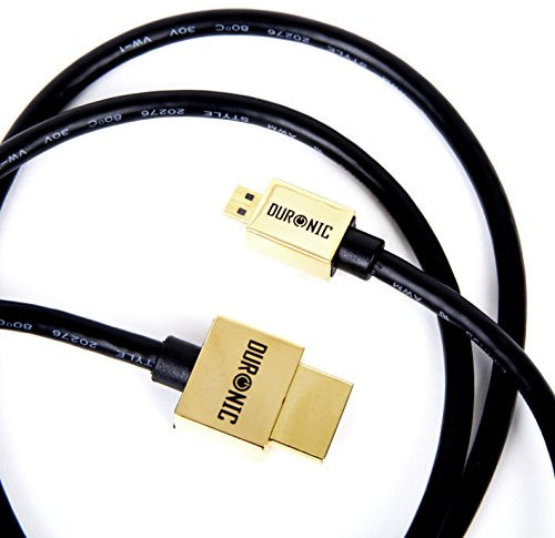 Duronic HDMI Cable HDAD /2, 2 Metre, Black, 2.0 2160p 4K Ultra-High-Speed HDMI to Micro HDMI Lead, 24K Gold Plated Male Connectors, For Smartphones, Android Tablets, Digital Cameras
