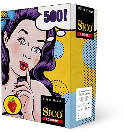 SICO 500er Box Kondome Rot mit Erdbeer Geschmack in Größe 54 mm