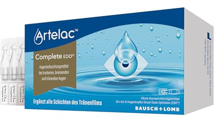 Artelac Complete EDO Augentropfen gegen trockene Augen 60 x 0,5 ml | Intensive Feuchtigkeit bei trockenen, tränenden Augen - mit Hyaluronsäure, Lipiden und Carbomer - in Einzeldosen