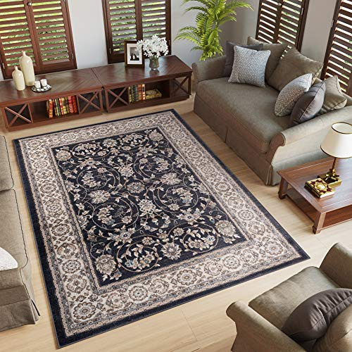 TAPISO Colorado Teppich Kurzflor Schwarz Creme Bluemen Floral 180 x 250 cm | strapzierfähiger Teppich Wohnzimmer Klassisch Orientalisch Ornament Muster Orientteppich OEKO-TEX