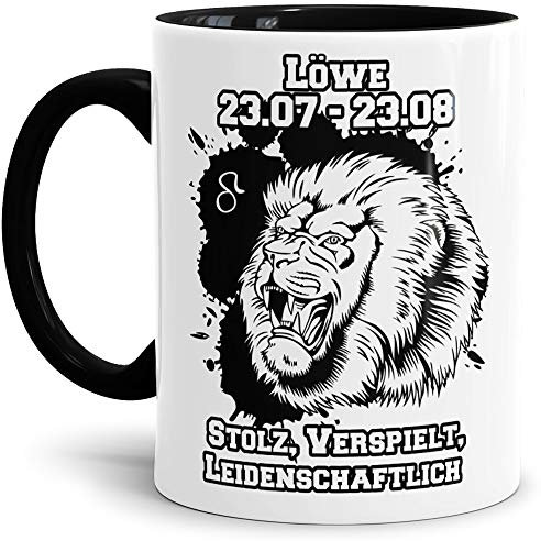 Sternzeichen-Tasse Löwe - Innen & Henkel Schwarz - Geburtstag/Astronomie/Sternen-bilder/mit Spruch/Witzig/Kaffeetasse/Mug/Cup - Qualität Made in Germany