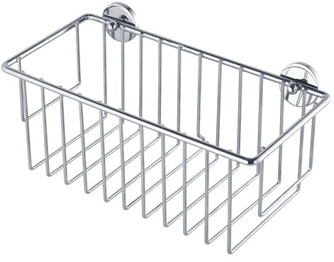 tesa baath Plus Duschablage Chrom, extratiefer Boden, inkl. Klebelösung, 117mm x 250mm x 125mm