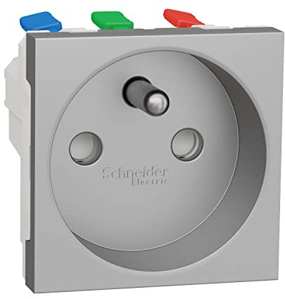 Schneider Electric NU305930 Unica - prise 2P+T - FR - 90° - raccord rapide traversant - Alu - méca seul