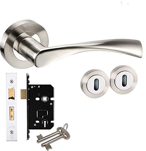 EUROART Astrid/Twirl Internal Door Handles Lever On Rose - Dual Finish Polished Steel/Satin Steel, Latch, Bathroom & Key Lock Sets (Key Lock Set)