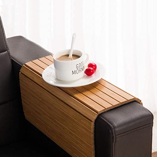 GEHE Bamboo Sofa Arm Tray- Flexible/Foldable Couch Arm Tray Armrest Table, Rollable Side Table Perfect for Drink, Snacks, Phone, Control (16.5 L x 13.25 W x 0.4 H, Natural Bamboo)