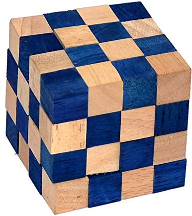 Cobra Cube medium Blue, Schlangenwürfel Anaconda blau medium, Würfelschlange 4x4x4 Knobelholz Puzzle IQ Puzzle Cobra Cube, Snake Cube, Anaconda Brain Teaser IQ Test 3D Puzzle
