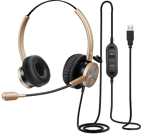 MAIRDI PC Headset with Microphone Noise Canceling for Teams Zoom, USB Headset with Mic for Laptop Remote Work Office Call Center Softphone Telephone, Dictation Headset for Dragon Naturelly Speaking
