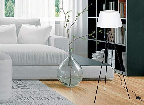 Trango 1522W Design zeitlos Tripod Stehlampe *WHITNEY* mit Stofflampenschirm in Weiß I Höhe: 1500mm inkl. E27 Lampenfassung I Standlampe I Dreibein Stehleuchte I Wohnzimmerlampe ohne Leuchtmittel