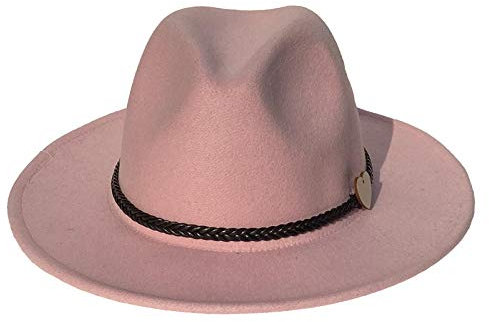 Xiang Ru Herren Damen Wolle Fedora Hut Elegant Breite Krempe Panama Trilby Filzhut mit Band Jazz Cowboy Cap M Farbe: Rosa