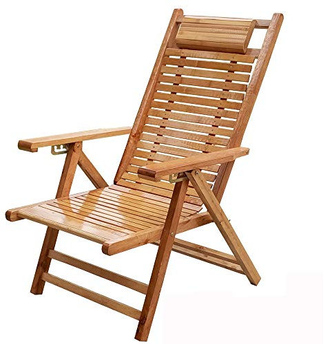 FUFU Deckchairs Klappbarer Bambus-Lehnstuhl, Verstellbarer 5-Positionen-Lehnstuhl Ergonomische, geschwungene Kopfstütze Tragbare Sonnenliege for Balkon, Garten Klappbar (Size : Without Mattress)