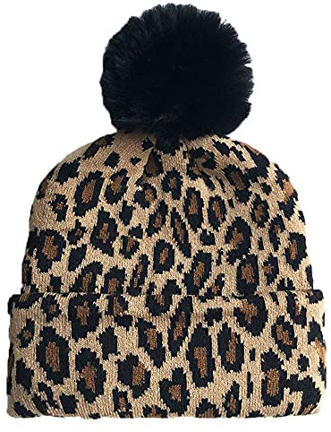 NC Leopard Enfants Pom Beanie Chapeaux Unisexe Enfants Bonnet Bonnet Enfants Hiver tricoté Chapeaux Bonnet Chapeau Fourrure Boule Pom Pom Cap Chaud Hiver Chapeaux léopard Tricot Casquette