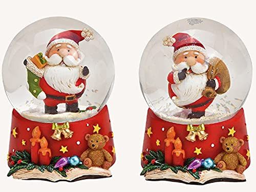2er-Set Schneekugel mit lustigen Nikolaus und süßen Details aus Poly und Glas 2 Fach Sortiert (rot) (Ø 6cm)