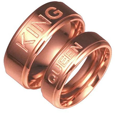 Aotiwe Keltischer Schmuck Damen, Eheringe Set mit Gravur QUEEN and KING Edelstahl Rosa Gold W 52 &M 65