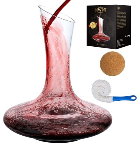MWNI Carafe à Vin en Cristal Sans Plomb Avec Bouchon et Brosse - Aérateur, Décanteur en Verre, Accessoires et Cadeaux (1800 ml)