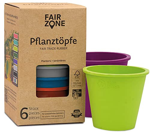 FAIR ZONE Pflanztopf 6er Set aus fair gehandeltem Naturkautschuk - Blumentopf FSC-Zertifiziert - Plastikfreies und nachhaltiges Gärtnern - Stabil bei Hitze & Kälte - 20cm x 17cm